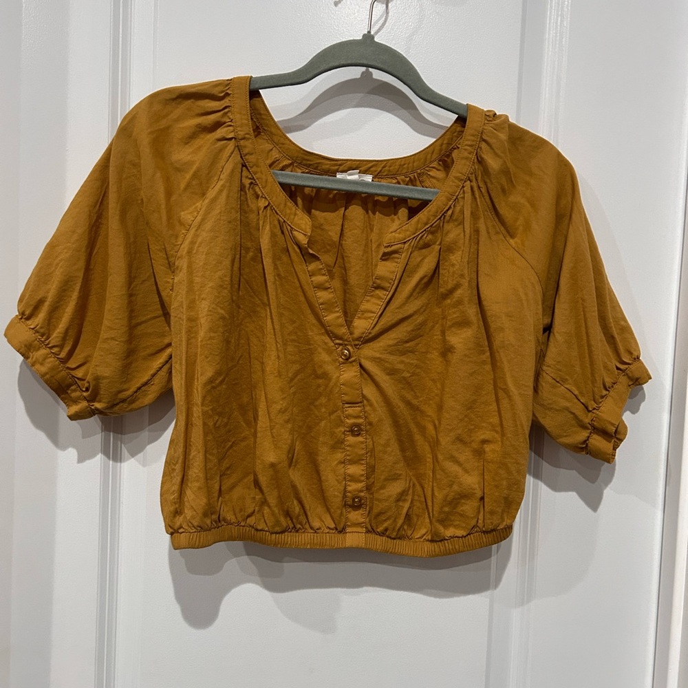 Mustard Yellow Puff Sleeve Crop